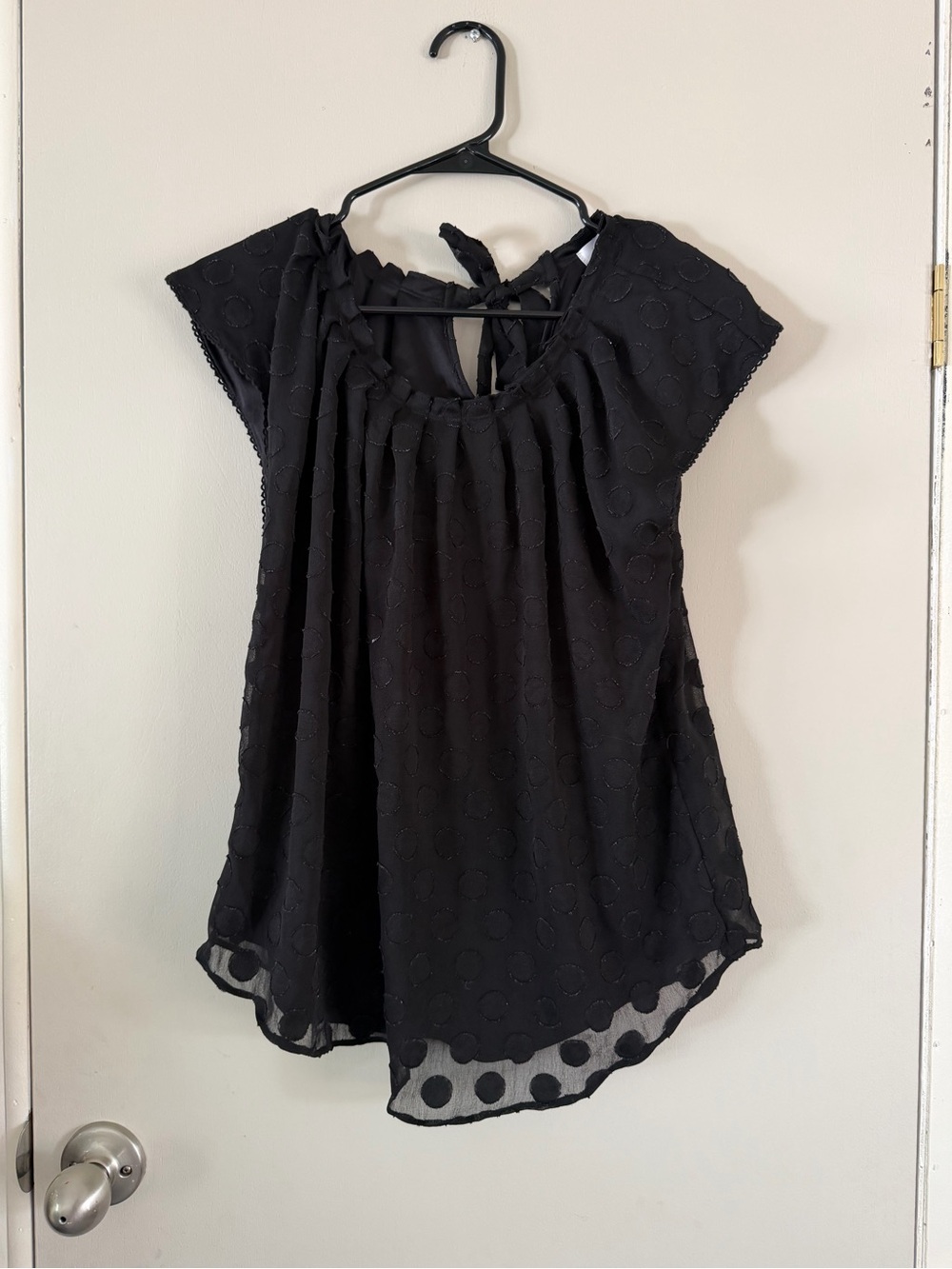 LC Lauren Conrad Black Sheer Dot Cap-Sleeve Tunic